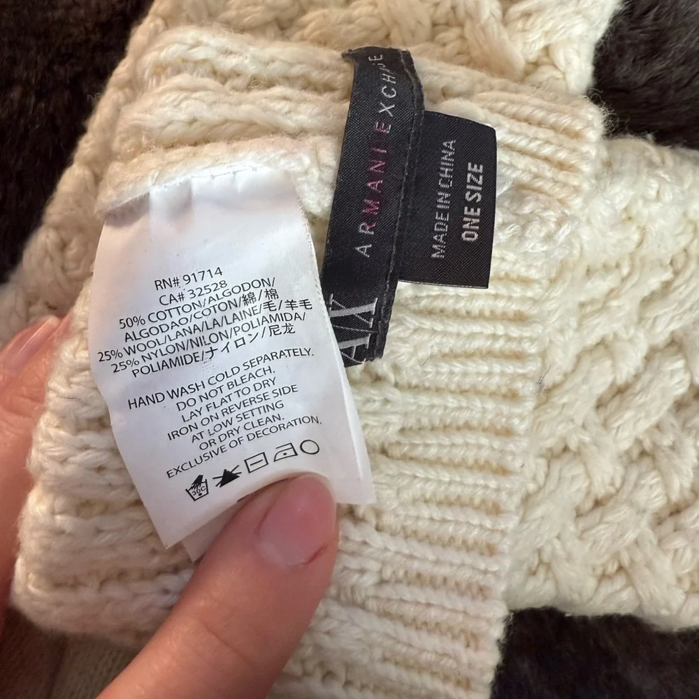 Armani Exchange Womens Knit White Cream Logo Long Gloves Cotton Wool blend